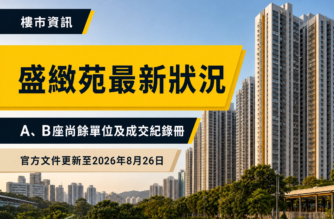 以香港住宅樓宇及綠化環境為背景的盛緻苑物業資訊封面，展示「盛緻苑揀樓後最新狀況」及官方文件更新日期。