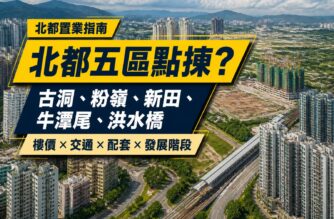 北部都會區住宅及鐵路發展景觀，封面比較古洞、粉嶺、新田、牛潭尾及洪水橋置業條件
