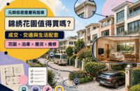 元朗錦綉花園屋苑指南封面圖，展示香港新界低密度住宅環境及綠化生活空間