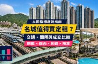 大圍名城屋苑指南封面，展示大型住宅群、鐵路交通、家庭單位、會所設施及成交比較圖像