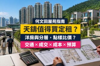 何文田天鑄屋苑指南封面，展示分層住宅與洋房，以及買家比較成交、銀行估價和持有成本